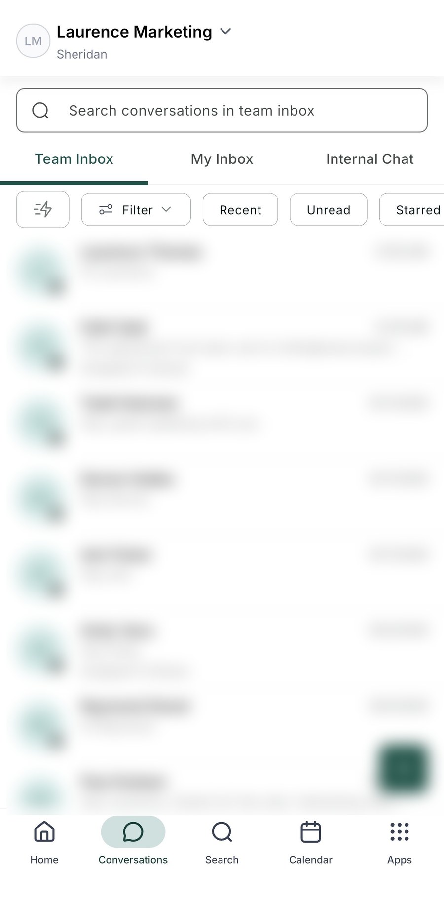 Conversations inbox in the Lead Connector app