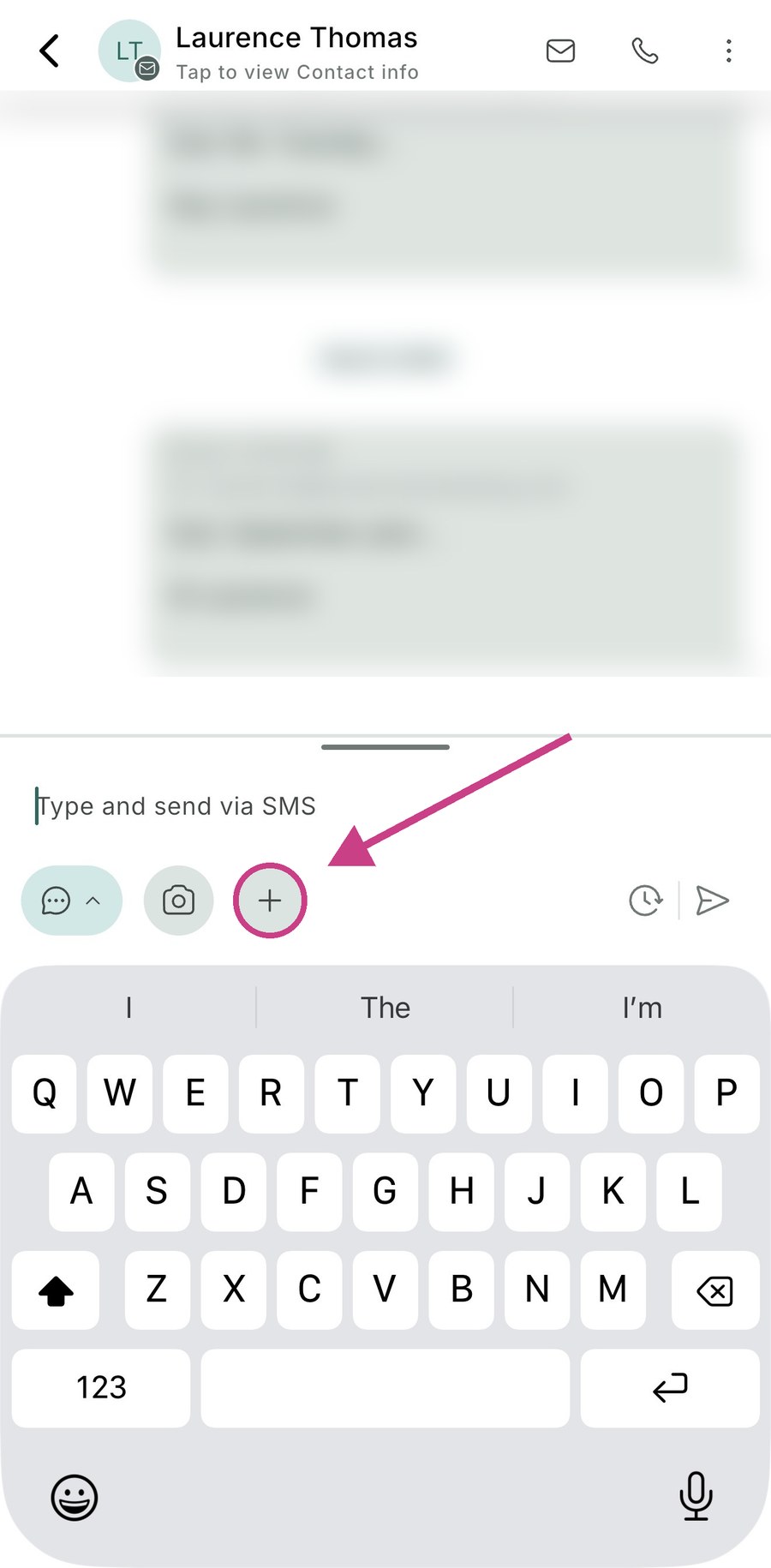 The plus button in the message composer