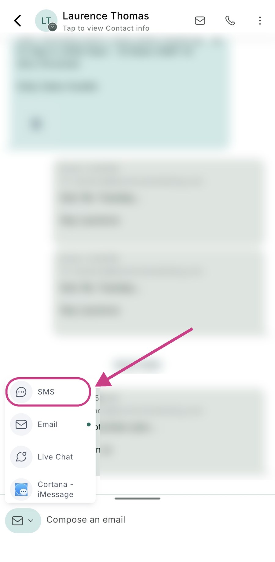 Choosing SMS as the channel